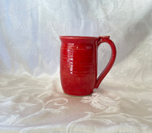 Load image into Gallery viewer, A Mug:  (Red Ceramic Mug on Speckled Clay with a Fan Thumb Rest)