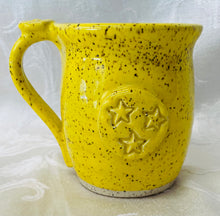 Load image into Gallery viewer, Kids Cup:  (Bright Yellow on Speckled Clay with Three Star Appliques)
