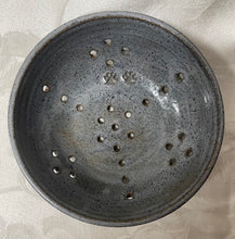 Load image into Gallery viewer, Berry Bowl/Colander: (Pale Blue on Speckled Clay with Two Paw Prints)