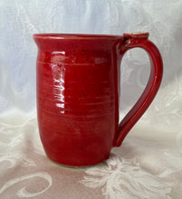 Load image into Gallery viewer, A Mug:  (Red Ceramic Mug on Speckled Clay with a Fan Thumb Rest)