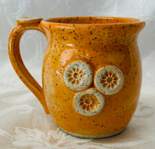 Load image into Gallery viewer, Kids Cup:  (Bright Orange on Speckled Clay with Three Flower Appliques)