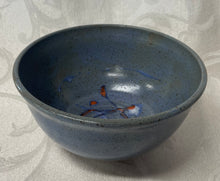 Load image into Gallery viewer, Medium Bowl: (Bluish-Gray Speckled with Orange, White, and Blue Accents)