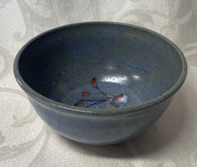 Load image into Gallery viewer, Medium Bowl: (Bluish-Gray Speckled with Orange, White, and Blue Accents)