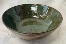 Load image into Gallery viewer, Large Bowl: (Desert Sage Green Ceramic Bowl with Six Window Stamps)