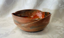 Load image into Gallery viewer, Large Bowl: (Orange, Green, and White Ceramic Bowl with Three Scalloped Edges on Speckled Clay)