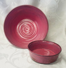 Load image into Gallery viewer, Bowl Set: (Large and Small Ceramic Bowls: Bright Pink on Black Clay)