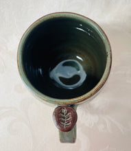 Load image into Gallery viewer, A Mug:  (Desert Sage Green Ceramic Mug with a Leaf Thumb Rest)