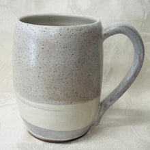 Load image into Gallery viewer, A Mug:  (White Ceramic Mug on Tri-Colored Clay with a Leaf Stamp on the Handle Bottom)