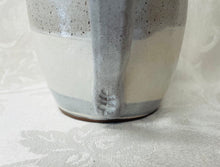 Load image into Gallery viewer, A Mug:  (White Ceramic Mug on Tri-Colored Clay with a Leaf Stamp on the Handle Bottom)