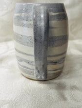 Load image into Gallery viewer, A Mug: (White-Gray on Tri-Colored Clay with a Flower Stamp at Bottom Handle)