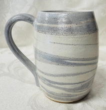Load image into Gallery viewer, A Mug: (White-Gray on Tri-Colored Clay with a Flower Stamp at Bottom Handle)