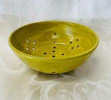 Load image into Gallery viewer, Berry Bowl/Colander: (Bright Yellow on Dark Clay)