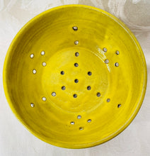 Load image into Gallery viewer, Berry Bowl/Colander: (Bright Yellow on Dark Clay)