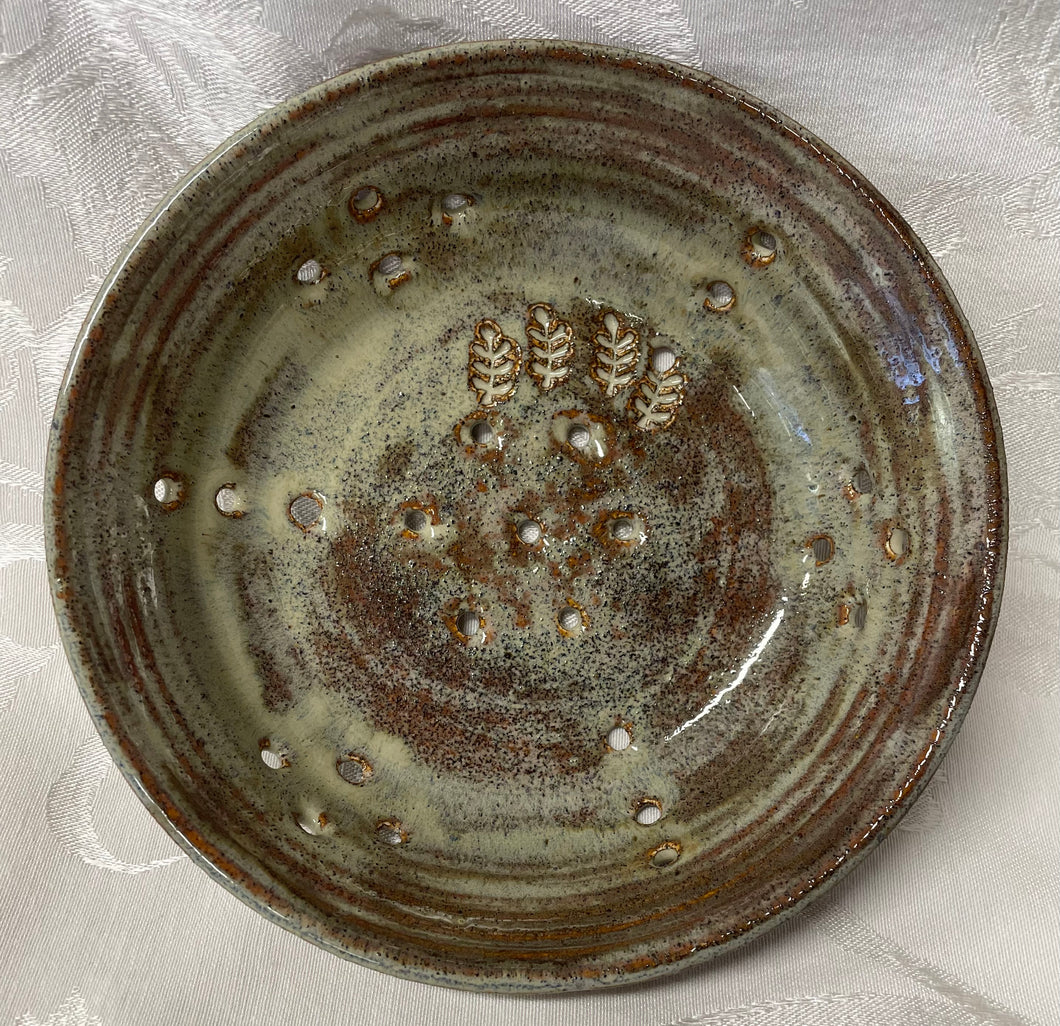 Berry Bowl/Colander:  (Brown/Beige with Four Pine Leaves)