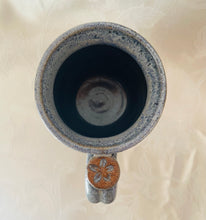 Load image into Gallery viewer, A Mug:  (Light Blue on Speckled Clay with a Flower Thumb Rest)
