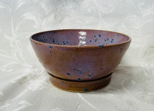 Berry Bowl/Colander:  (Large Brownish-Purple with Blue Spots and a Bottom Plate)