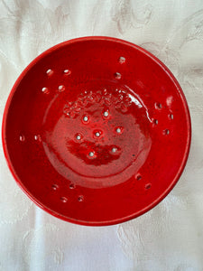 Berry Bowl/Colander:  (Small Speckled Red with Four Flowers)