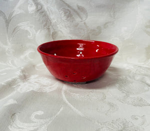 Berry Bowl/Colander:  (Red on Speckled Clay with Three Flowers)