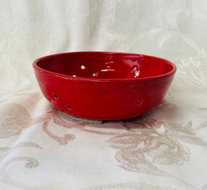 Berry Bowl/Colander:  (Small Speckled Red with Four Flowers)