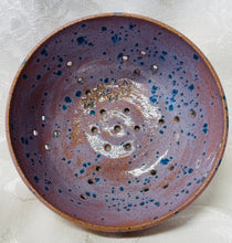 Load image into Gallery viewer, Berry Bowl/Colander:  (Large Brownish-Purple with Blue Spots and a Bottom Plate)
