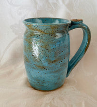 Load image into Gallery viewer, A Mug:  (Speckled Turquoise with a Paw Print Thumb Rest)
