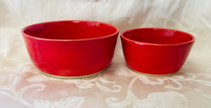 Bowl Set (Bright Red On Speckled Clay with White Accents)