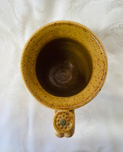 Load image into Gallery viewer, A Mug:  (Goldenrod on Speckled Clay with a Daisy Thumb Rest)
