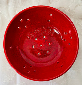 Berry Bowl/Colander:  (Small Speckled Red with Four Flowers)