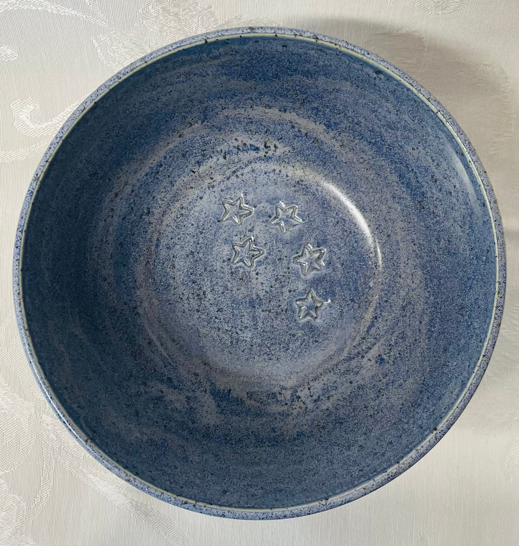 Medium Bowl:  (Blue/Purple on Speckled Clay with Five Stars on the Bottom)