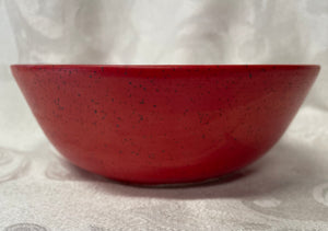 Medium Bowl:  (Matt Red on Speckled Clay with White Accents)