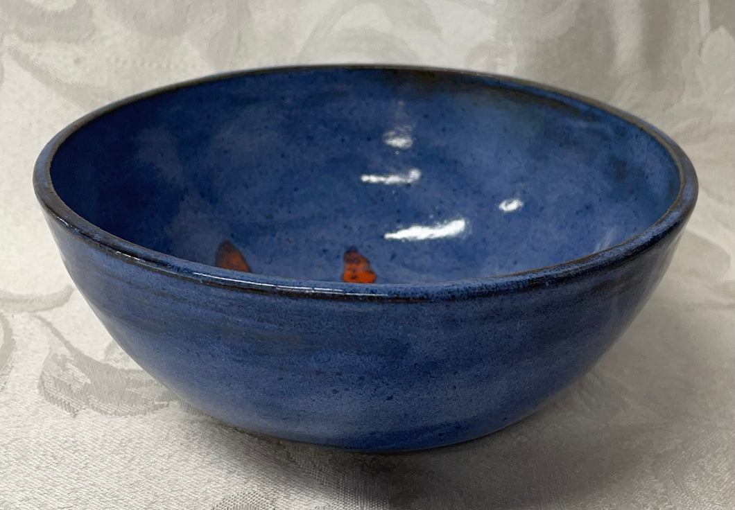 Medium Bowl:  (Sky Blue on Speckled Clay with Orange Accents)