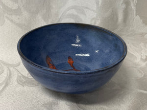 Medium Bowl:  (Sky Blue on Speckled Clay with Orange Accents)