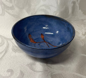 Medium Bowl:  (Sky Blue on Speckled Clay with Orange Accents)