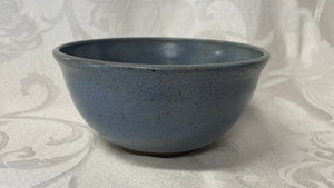 Medium Bowl:  (Bluish-Gray Speckled with Orange, White, and Blue Accents)