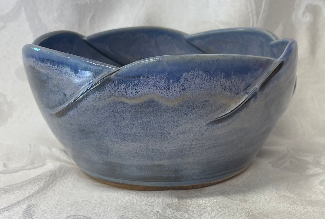 Large Bowl:  (Bluish Purple Ceramic Bowl with Six Scalloped Edges)