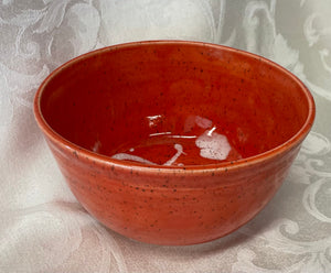 Large Bowl:  (Red-Orange Ceramic Bowl on Speckled Clay with White Accents)