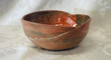 Load image into Gallery viewer, Large Bowl:  (Orange, Green, and White Ceramic Bowl with Three Scalloped Edges on Speckled Clay)
