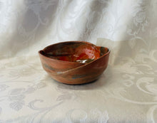Load image into Gallery viewer, Large Bowl:  (Orange, Green, and White Ceramic Bowl with Three Scalloped Edges on Speckled Clay)
