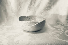 Load image into Gallery viewer, Large Bowl:  (White Ceramic Bowl on Speckled Clay  with Four Scalloped Edges)

