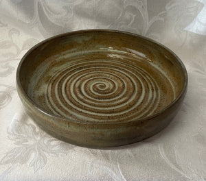 Platter:  (Brown/Beige Ceramic Platter on Speckled Clay)