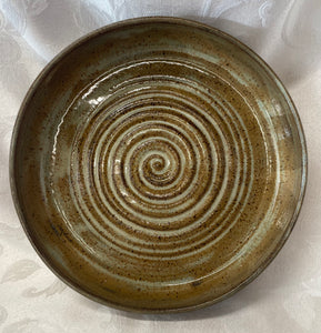 Platter:  (Brown/Beige Ceramic Platter on Speckled Clay)