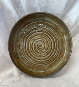 Platter:  (Brown/Beige Ceramic Platter on Speckled Clay)
