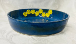 Platter:  (Azure Blue Unique Ceramic Platter with Eight Yellow Flowers)