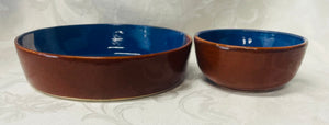 Bowl Set:  (Azure Blue, Orange, and White Ceramic Set on Speckled Clay)