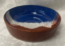 Load image into Gallery viewer, Bowl Set:  (Azure Blue, Orange, and White Ceramic Set on Speckled Clay)
