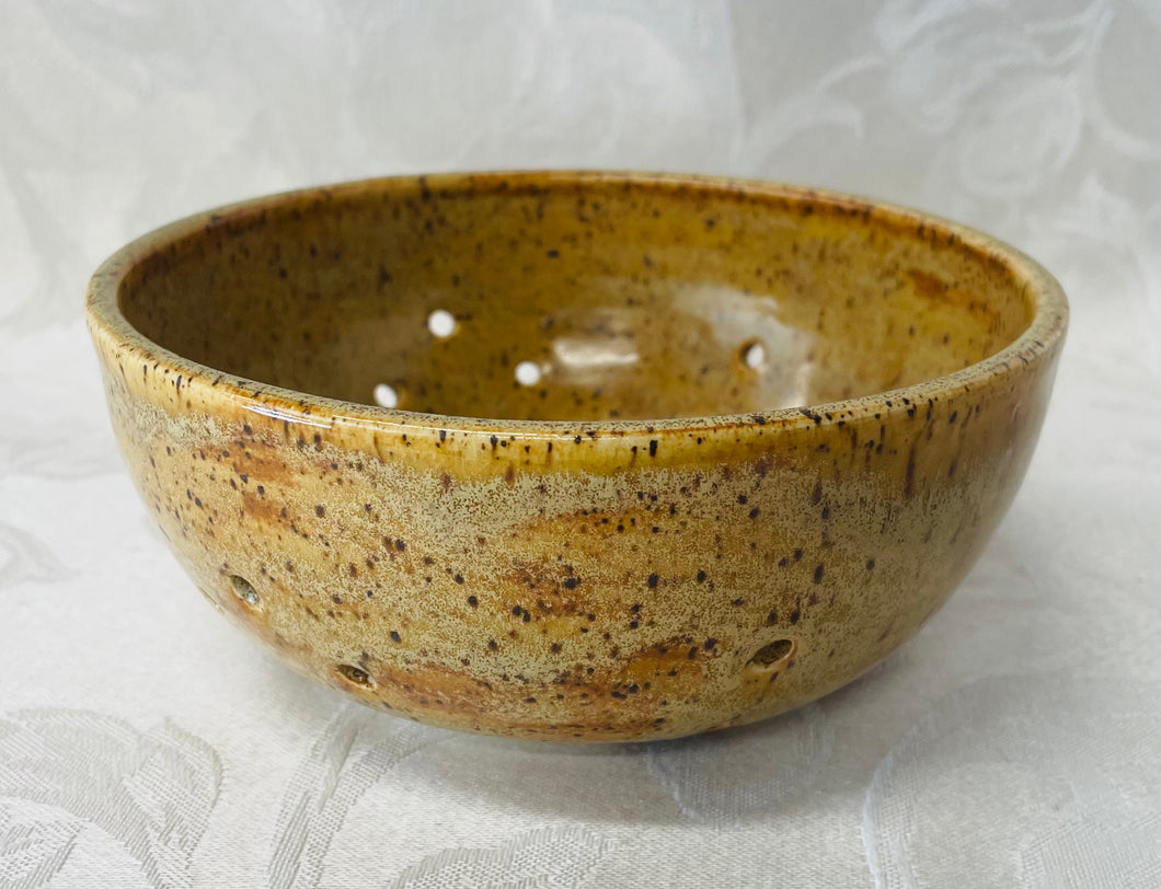 Berry Bowl/Colander:  (Red Gold on Speckled Clay with Black Accents)