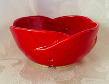 Load image into Gallery viewer, Berry Bowl/Colander:  (Bright Red on Speckled Clay with Scalloped Edges)
