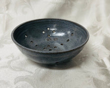 Load image into Gallery viewer, Berry Bowl/Colander:  (Pale Blue on Speckled Clay with Two Paw Prints)
