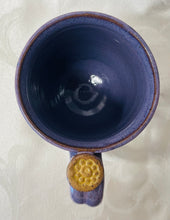 Load image into Gallery viewer, A Mug:  (Purple on Speckled Clay with a Daisy Thumb Rest)
