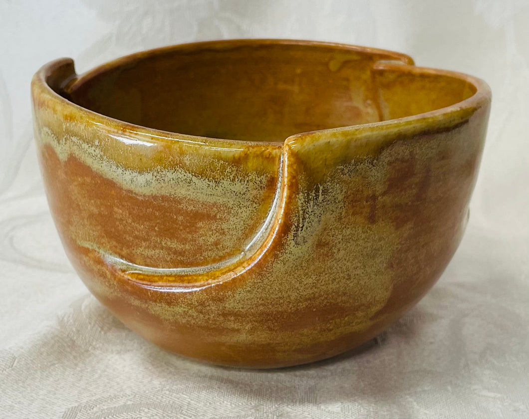 Medium Bowl:  (Brownish-Beige with Three Flat Scalloped Edges)